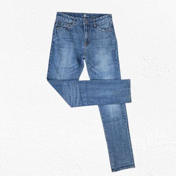 7FAM Medium Wash Mid Rise Tapered Skinny Jeans Youth 7 for all mankind Size 14 - Picture 1 of 8